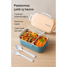 Zayre Çelik Beslenme Kabı 2 Bölmeli, Çatal Kaşıklı ,hava Kilitli, Mikrodalgada Kullanılabilir, Bpa'sız
