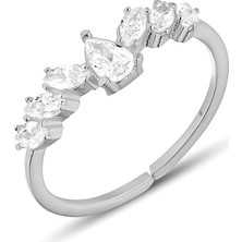 Zanaat Silver 925 Ayar Gümüş Ayarlanabilir Damla Mekik Zirkon Taşlı Fantezi Yüzük