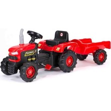 Feyza Design Kırmızı Römorklu Pedallı Traktör, Çocuklar Için Eğlenceli ve Güçlü Oyun Aracı