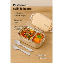 Zayre Çelik Beslenme Kabı 2 Bölmeli, Çatal Kaşıklı ,hava Kilitli, Mikrodalgada Kullanılabilir, Bpa'sız