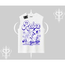 Relax Kedi Baskılı Kolsuz Tshirt