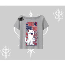 Smell Of Fresh Food Kedi Baskılı Kayık Yaka Tshirt