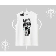 Am Hungry Kedi Baskılı Kolsuz Tshirt