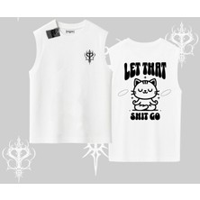 Meditasyon Yapan Kedi Baskılı Kolsuz Tshirt