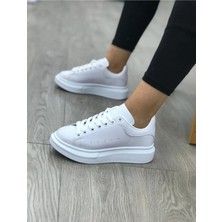 Liarca Unisex Bağcıklı Yüksek Tabanlı Beyaz Deri Spor Ayakkabı Sneaker Konforlu Tasarım
