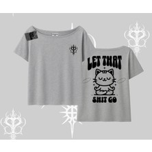 Meditasyon Yapan Kedi Baskılı Kayık Yaka Tshirt