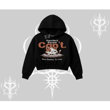 Kedi Baskılı Cant Busy Napping Y2K  Kapşonlu Crop Sweatshirt