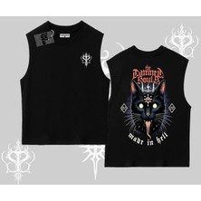 Gothic Cat Made In Hell Baskılı Sweatshirt Kolsuz Tshirt