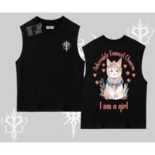 Cute Princess Kedi Tasarımlı Arka Baskılı Kolsuz Tshirt
