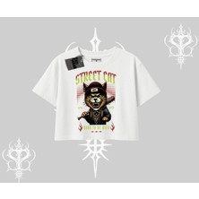 Street Cat Kedi Baskılı Oversize Crop Tshirt