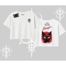 Gotik Kedi Arka Baskılı Oversize Crop Tshirt