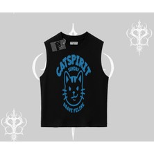 Catspirit Sunday Brave Feline Yazılı Kedi Baskılı Kolsuz Tshirt