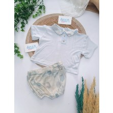 Genel Bebe Yaka Tişört&geometrik Desen Şort 2'li Tk. Mavi - 1-3 Ay