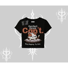 Kedi Baskılı Cant Busy Napping Y2K  Babby Tee Tshirt