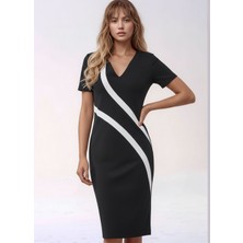 Mamayaga Kadın  V Yaka Kısa Kol Asimetrik Desen Şık Toparlayıcı Gece Gündüz Tasarım Elbise