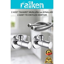 Ralken Taharet Musluğu Seti 2 Adet Çubuk Kollu Ara Musluk & Taharet Musluğu ve 2 Adet 70 cm Flex Hortumu