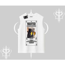 Wanted Temalı Kedi Baskılı Kolsuz Tshirt