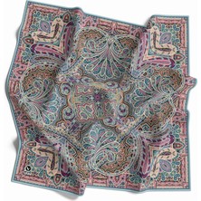 Violla Kristal Şal Desenli Bebe Mavisi Renkli 90X90 Eşarp (Ipek Içermez) Kenar Dikiş Şekli El Dikişli