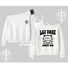 Meditasyon Yapan Kedi Baskılı Kayık Yaka Sweatshirt