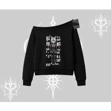 Dream Big Yazılı Takım Elbiseli Kedi Baskılı Kayık Yaka Sweatshirt