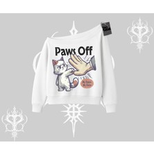 Procatstinator Kedi Baskılı Kayık Yaka Sweatshirt