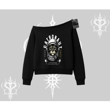 Stay Cool Kedi Baskılı Kapşonlu Crop Sweatshirt