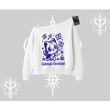 Cuteness Overload Kedi Baskılı Kayık Yaka Sweatshirt