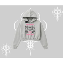 My Mood Right Now Yazılı Sevimli Kedi Kapşonlu Crop Sweatshirt