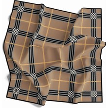 Violla Twill Ekose Desenli Bej Renkli 90X90 Eşarp (Ipek Içermez) Kenar Dikiş Şekli El Dikişli