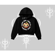 Sweet Day Cupcake Baskılı Kapşonlu Crop Sweatshirt