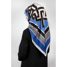 Violla Twill Çizgili Sonsuzluk Düğümü Desenli Saks Mavisi Renkli 90X90 Eşarp (Ipek Içermez)