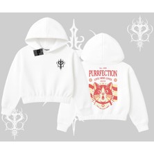 Live Nine Lives Kedi Tasarımlı Kapşonlu Crop Sweatshirt