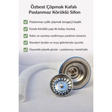 Özbest Çöpmak Kafalı/süzgeçli Paslanmaz Körüklü Sifon (Lavabo Gideri)