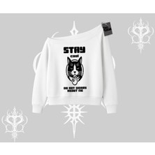 Catronaut Kedi Baskılı Kayık Yaka Sweatshirt