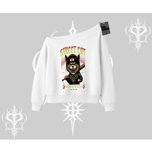 Street Cat Kedi Baskılı Kayık Yaka Sweatshirt
