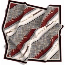 Violla Twill Kemer Desenli Bordo Renkli 90X90 Eşarp (Ipek Içermez) Kenar Dikiş Şekli El Dikişli