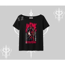 Kayık Yaka Tshirt Anime Girlfriend Kırmızı