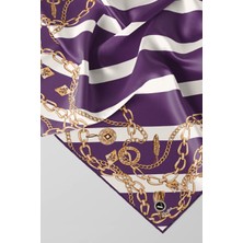 Violla Twill Çizgili Zincir Desenli Mor Renkli 90X90 Eşarp (Ipek Içermez) Kenar Dikiş Şekli El Dikişli
