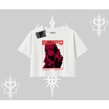 Oversize Crop Tshirt Anime Waifu Kırmızı Grafik Desenli
