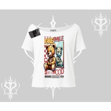 Kayık Yaka Tshirt Fake Smile Mood Ayıcık Grafik Baskılı