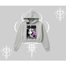Kapşonlu Crop Sweatshirt Too Good Anime Girl Grafik Baskılı