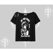 Kayık Yaka Tshirt Do You Want Play With Me Anime Kız Baskılı