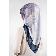 Violla Twill Mermer ve Zincir Desenli Indigo Renkli 90X90 Eşarp (Ipek Içermez) Kenar Dikiş Şekli El Dikişli