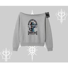 Detective Kitten Kedi Baskılı Kayık Yaka Sweatshirt