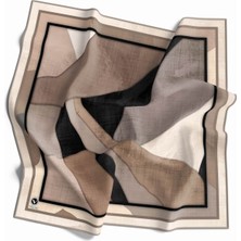 Violla Twill Geometrik Desenli Taş Renkli 90X90 Eşarp (Ipek Içermez) Kenar Dikiş Şekli El Dikişli