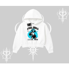 Kapşonlu Crop Sweatshirt Anime Cyberpunk Kız Baskılı