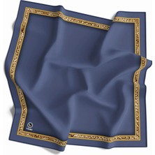 Violla Twill Çizgili Bordür Leopar Desenli Indigo Renkli 90X90 Eşarp (Ipek Içermez)