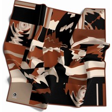 Violla Kristal Boyalı Geometrik Desenli Taba Renkli 90X90 Eşarp (Ipek Içermez) Kenar Dikiş Şekli El Dikişli