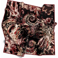 Violla Twill Şal Desenli Bordo Renkli 90X90 Eşarp (Ipek Içermez) Kenar Dikiş Şekli El Dikişli
