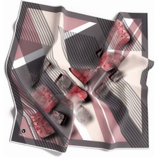 Violla Twill Çizgili ve Geometrik Desenli Pudra Renkli 90X90 Eşarp (Ipek Içermez) Kenar Dikiş Şekli El Diki